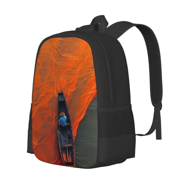 Balery Orange Net Fishing Boat Mochila para hombre y mujer - Tela Oxford 600D resistente - Gran capacidad, resistente al agua, ideal para la escuela, viajes y senderismo