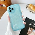 thumbnail image 4 of Clear Cute Flower Design Lens Glitter Shell Pattern Case with Wave Curly Frame,Soft Slim Shockproof Anti-Fingerprint Dirt-Resistance Compatible with iPhone Case(Blue,iPhone 13 Pro Max), 4 of 7