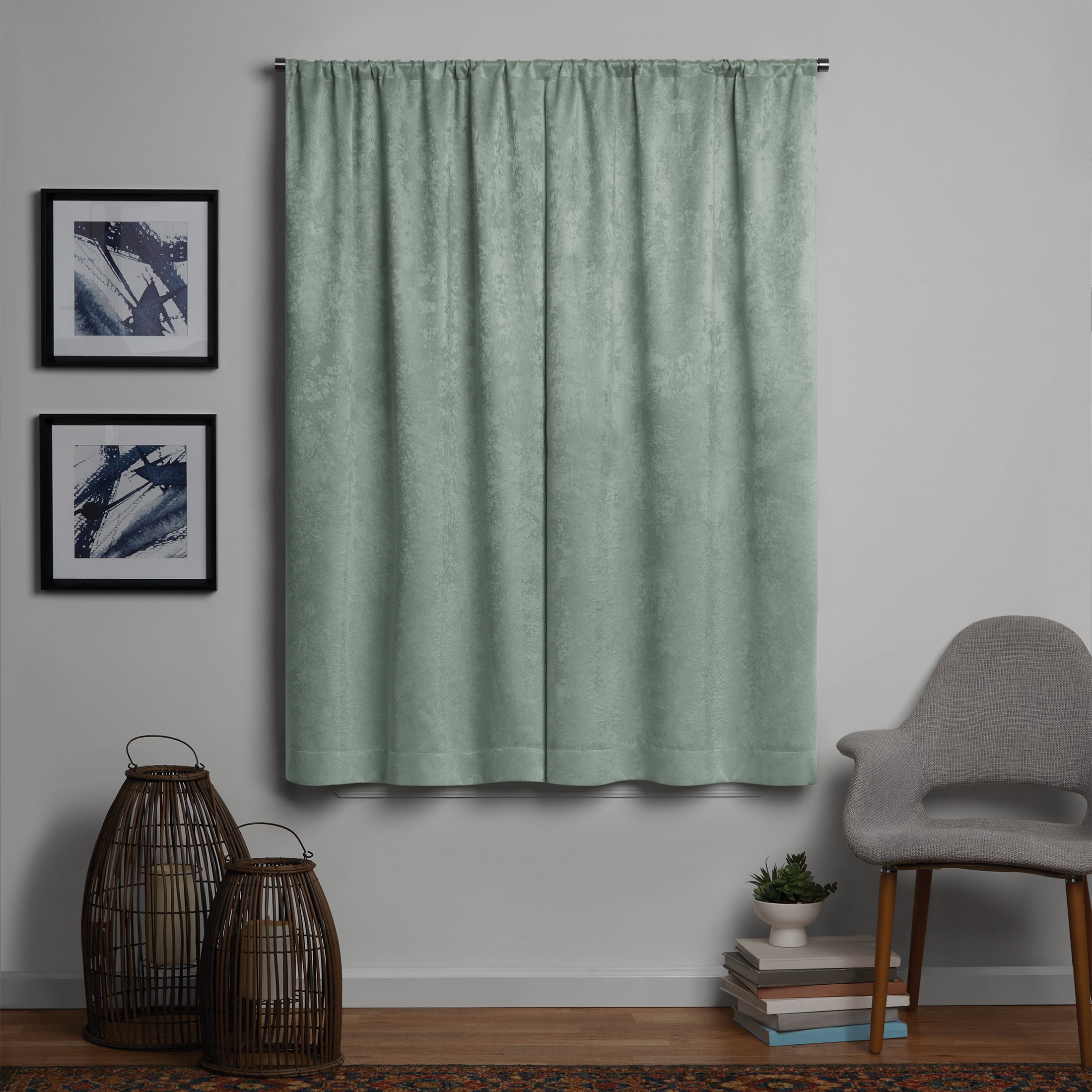 Mainstays Shimmer Rod Pocket 99% Blackout Curtains, Set of 2, Green, 37" W x 63" L