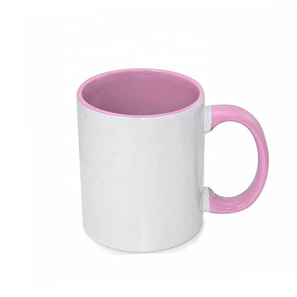 MR.R 11oz Set of 6 Sublimation Blank Coffee Mugs,Cup Blank White Mug Cup with Pink Color Mug Inner and Handle