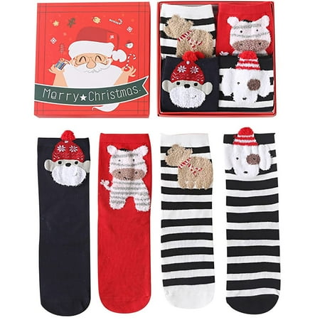 

Puntoco Clearance Women S Christmas 4-Pair with Gift Box Christmas Cartoon Socks Gift Box Mid Tube Socks
