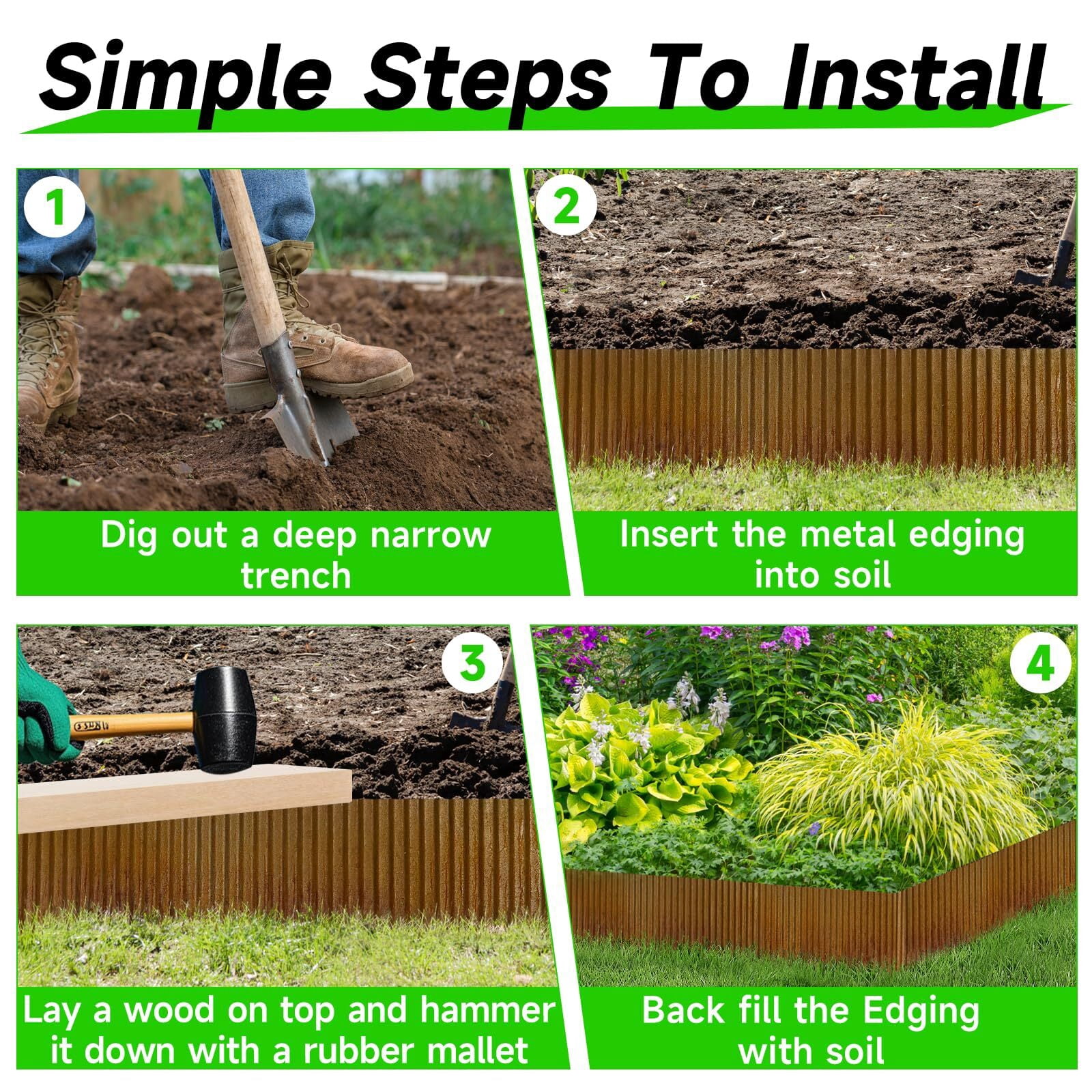 GTSABWAY 8"×20Ft Heavy Duty Corrugated Galvanized Steel Garden Landscape Edging, Flexible Hemmed Border for Weed & Mulch Control, Flower Beds Lawn & Tree Surrounds, Rusty