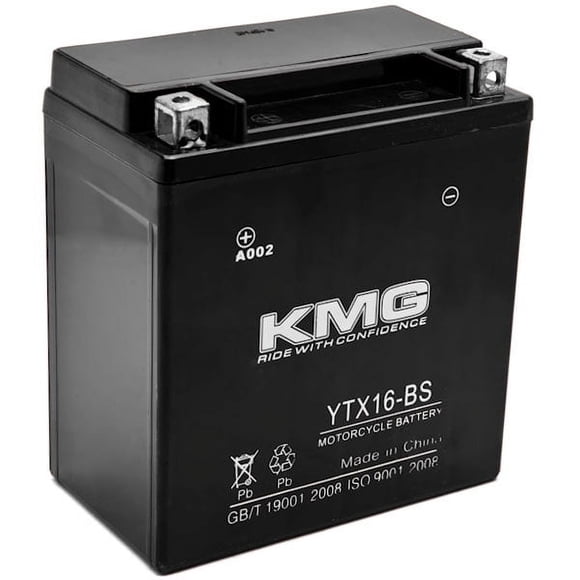 KMG YTX16-BS Battery Compatible with Kawasaki 1500 VN1500 Vulcan Mean Streak 2002-2003 Sealed Maintenance Free 12V Battery High Performance SMF OEM Replacement Powersport Motorcycle ATV Snowmobile