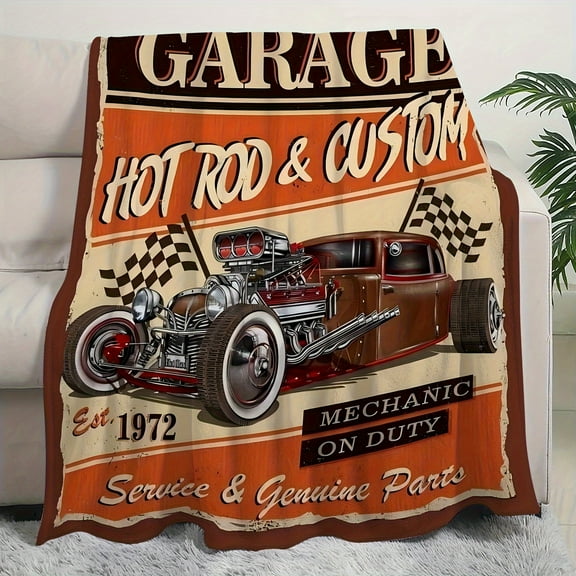 Vintage Classic Car Flannel Throw Blanket - Ultra-Soft, Warm & Cozy for Couch, Bed, Office, Travel | Modern HD Digital Print | Machine Washable