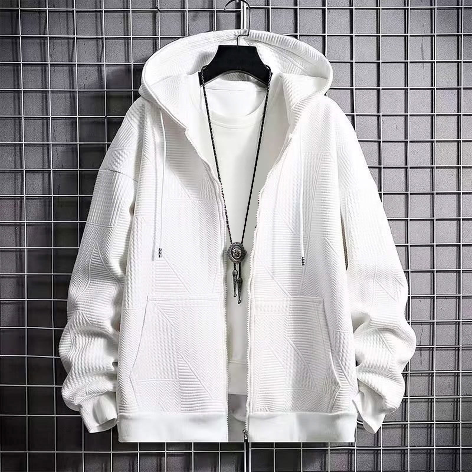 kpoplk Zip up Hoodie Men Big and Tall Autumn Sport Hoodie for Men O-neck Zipper Up Hooded Coat(White,3X)