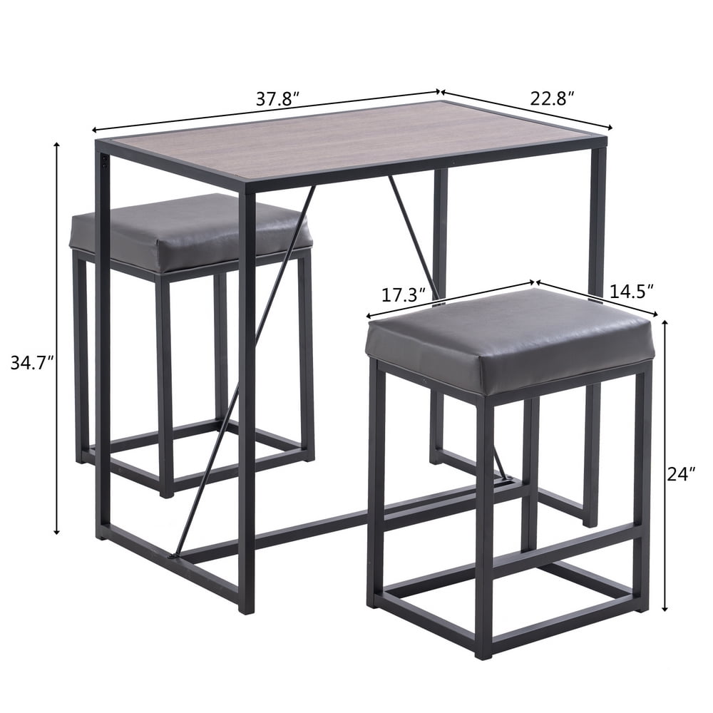 Lowestbest 3 Piece Dining Table Set, Kitchen Table and 2 PU Stools, Walnut & Gray Lowestbest 3 Piece Dining Table Set, Kitchen Table and 2 PU Stools, Walnut & Gray
