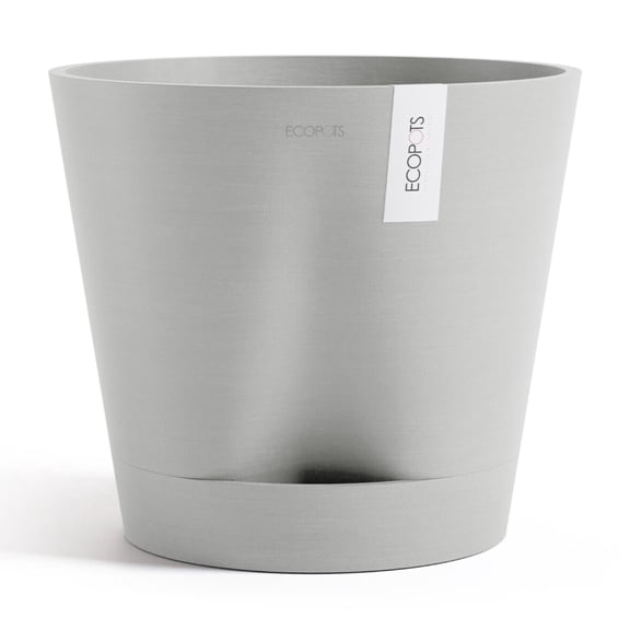 Ecopots Venice 2 Durable Modern Round Indoor/Outdoor Recycled Based Composite Flower Pot Planter w/ Water Reservoir, White Grey, 16"