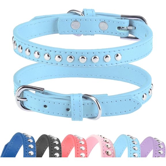 Real Split Leather Studded Pet Dog Collar 1Pack