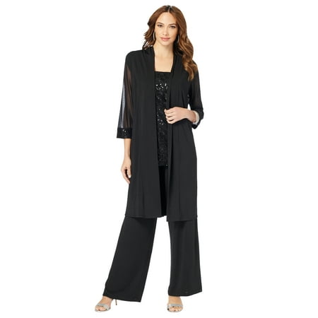 Roaman's Women's Plus Size Ultrasmooth Sequin Duster Pant Set
