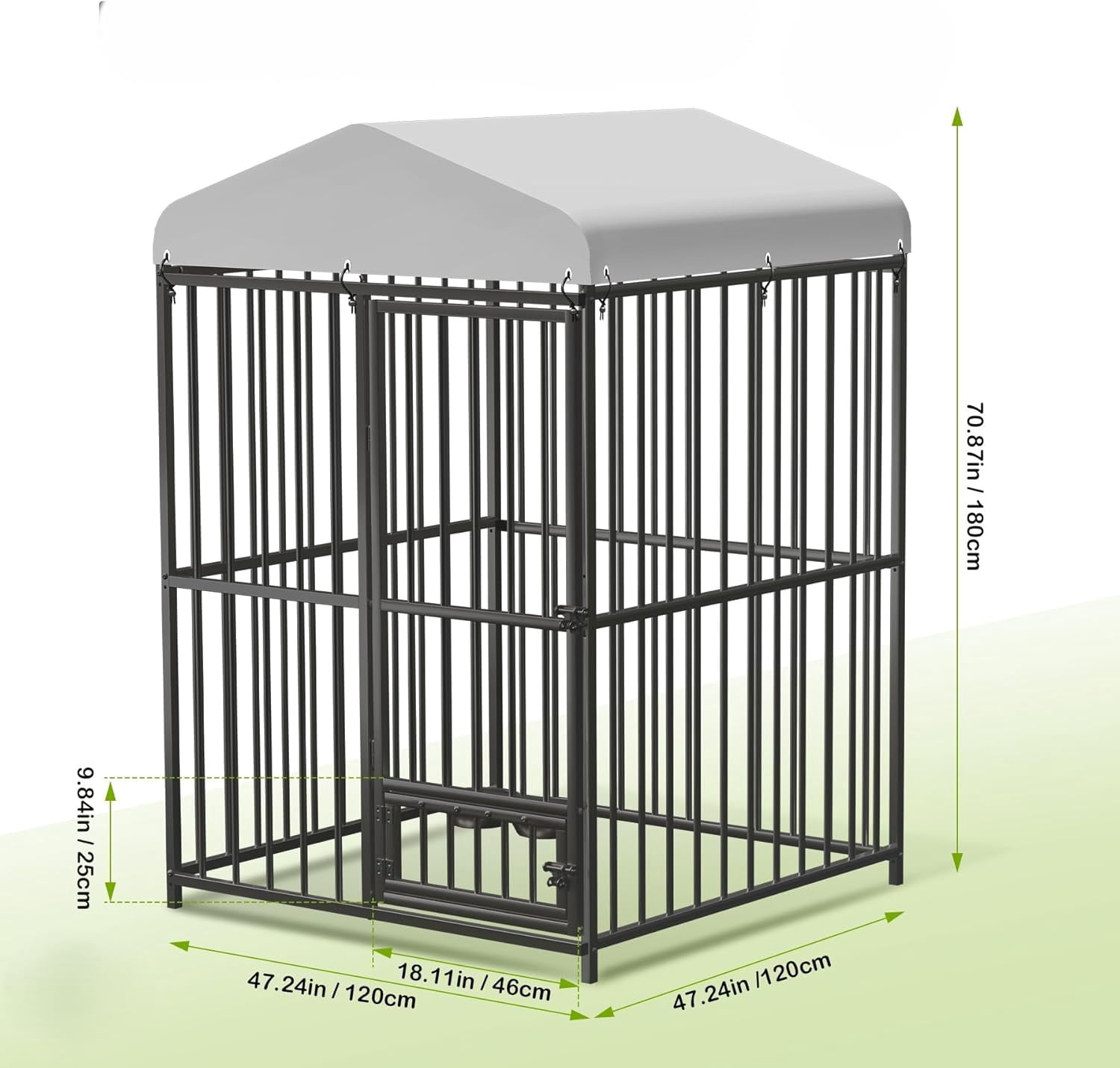 Large Outdoor Dog Kennel with Roof, Heavy Duty Outdoor Dog Crates with Stainless Steel Bowls, Secure Lock,Dog Fence Yard for Large Dogs, Cat, Chicken, Duck, Rabbit-Black