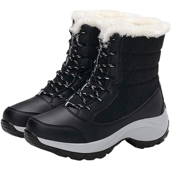 Women‘s Snow Boots Sports Shoes Plush Winter Warm Faux Fur Anti Slip Lace Up Ankle Slip On Waterproof Outdoor Booties