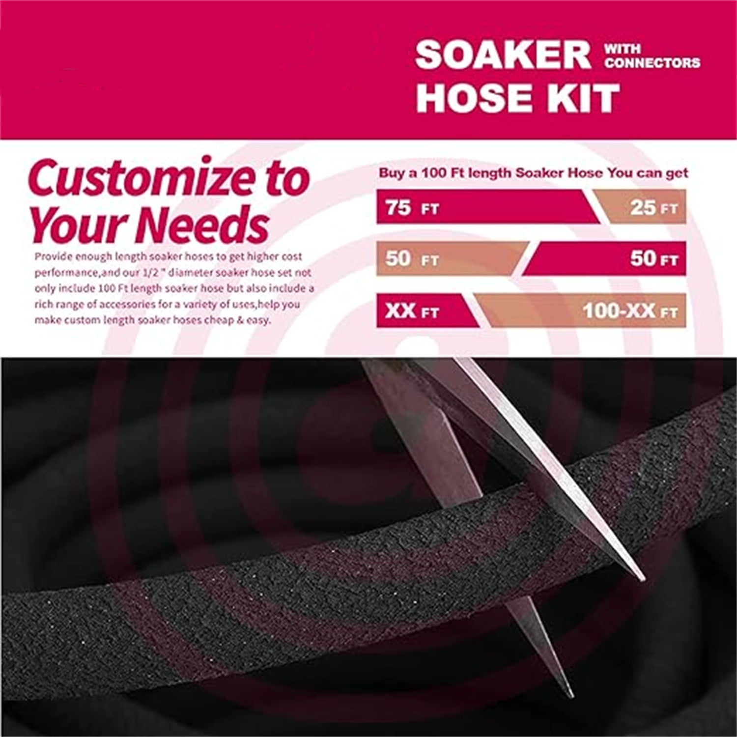 "Soaker Hose 100 FT For Garden Beds,Heavy Duty Solid Brass Connector 1/2“ Ruber Drip Irrigation Kit with Hose Stakes&Connector Set for Flower Bed&Yard,Landscaping "