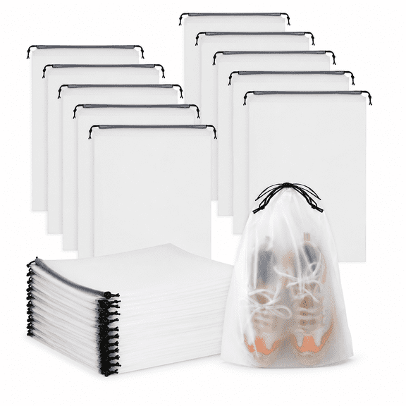 HAWQP Shoe Bags for Travel, 50 Pack Clear Drawstring Shoe Storage Bags, 15.7 x 11.8 in Waterproof Dustproof Packing Bags for Men & Women