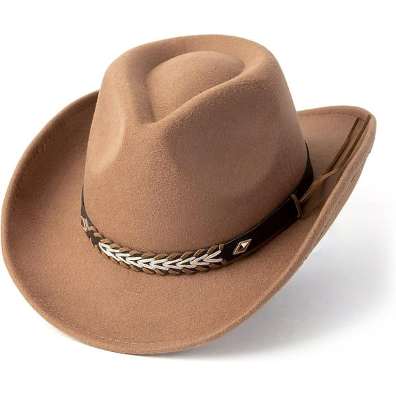 Western Cowboy & Cowgirl Hat Felt Wide Brim Women Men Fedora Hats