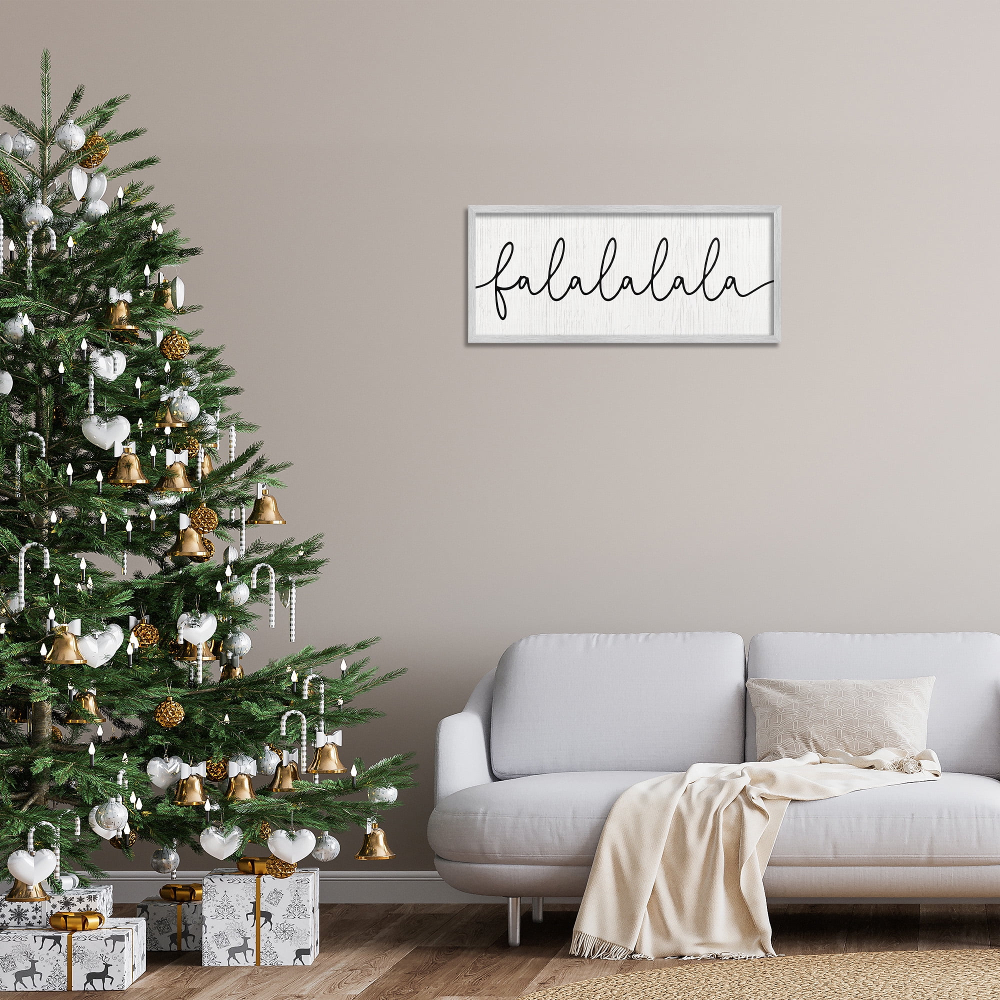 Stupell Industries Falalalala Minimal Holiday Phrase Holiday Painting Gray Framed Art Print Wall Art, 30 x 13