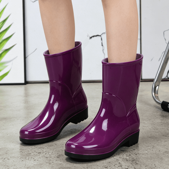 Willtoo Rain Boots for Women PVC Durable Waterproof Shoes Comfort Non-Slip Mid Calf Rain Shoes Slip On Garden Boot