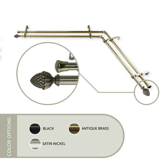 13/16 inch Cupule Corner Window Double Curtain Rod 28-48" - Antique Brass