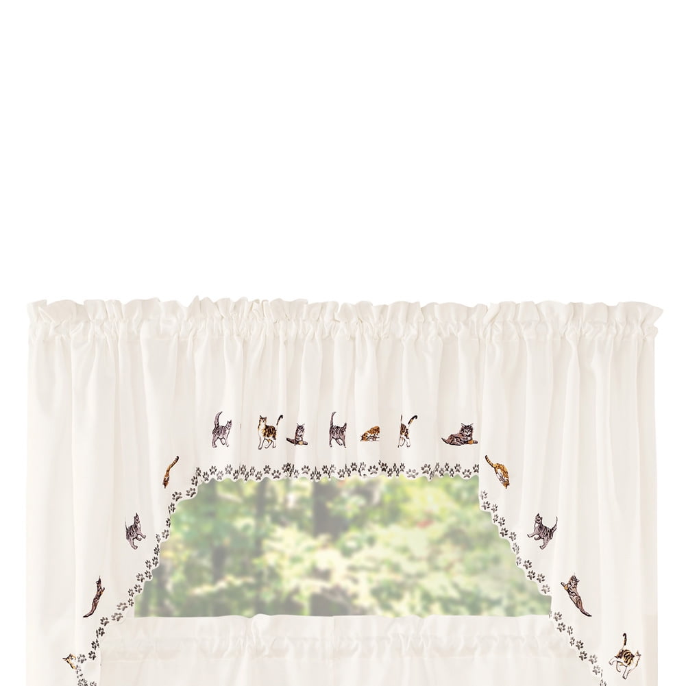 Collections Etc Adorable Cats Embroidered Curtains Set, 2 Swag Panels