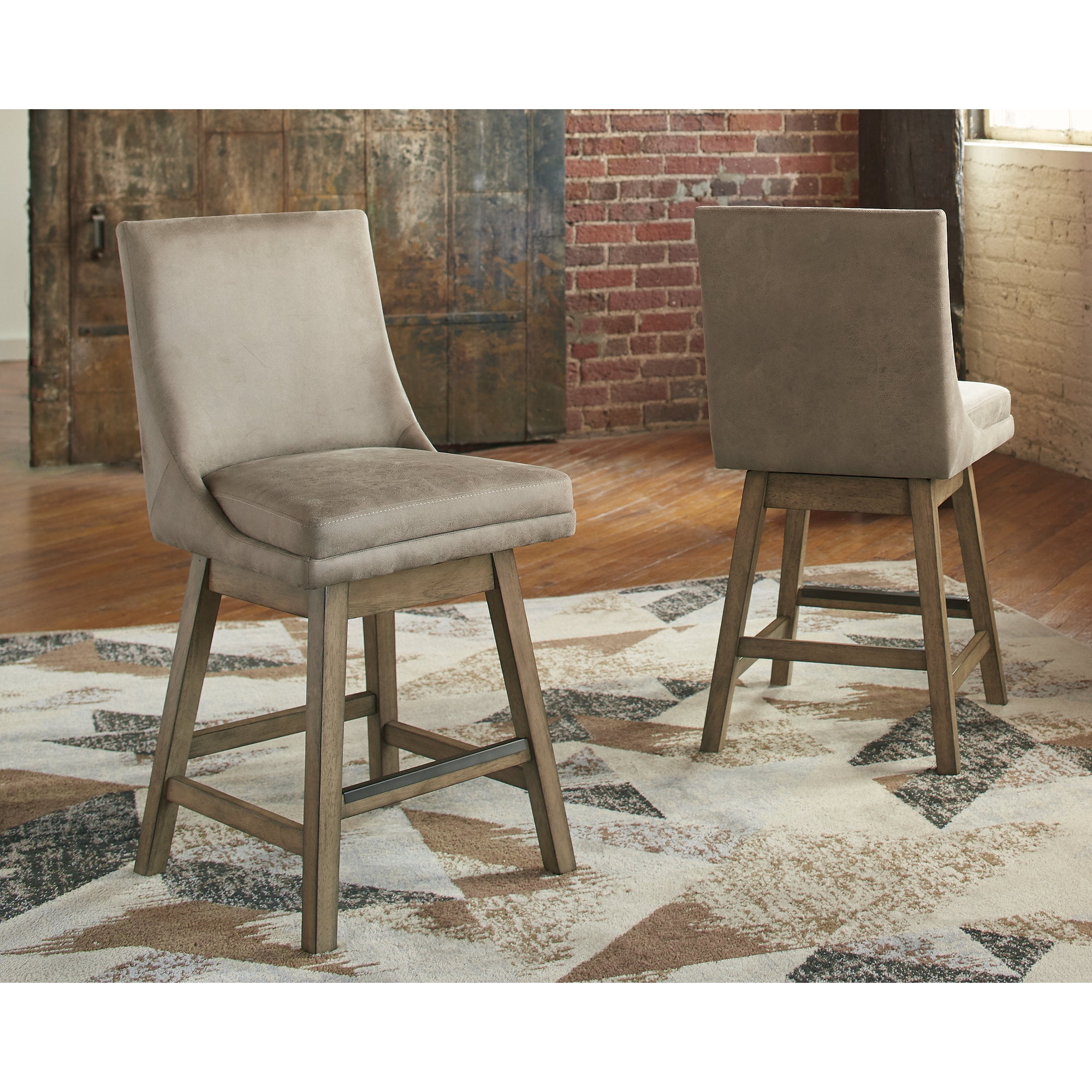 Signature Design by Ashley Tallenger Upholstered Swivel Counter Height Barstool Set of 2, Beige