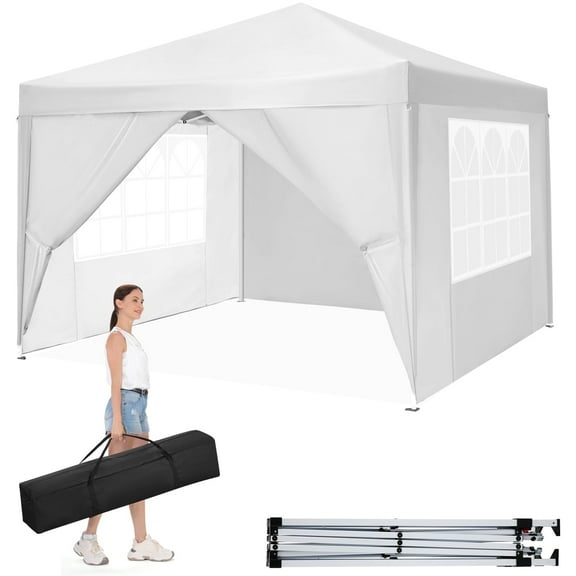 SANOPY 10'x 10' Pop up Canopy 1 Person Setup Canopy Portable Outdoor Party Instant Shelter with 4 Removable Sidewalls & Carrying Bag for Wedding Picnics Camping, White