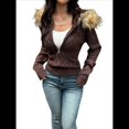 thumbnail image 3 of Suéter Cárdigan con Cremallera para Mujer, Sudadera con Capucha de Piel Sintética con Cable, Chaqueta de Larga, Conjuntos de Punto Y2K Marrón L, 3 of 9