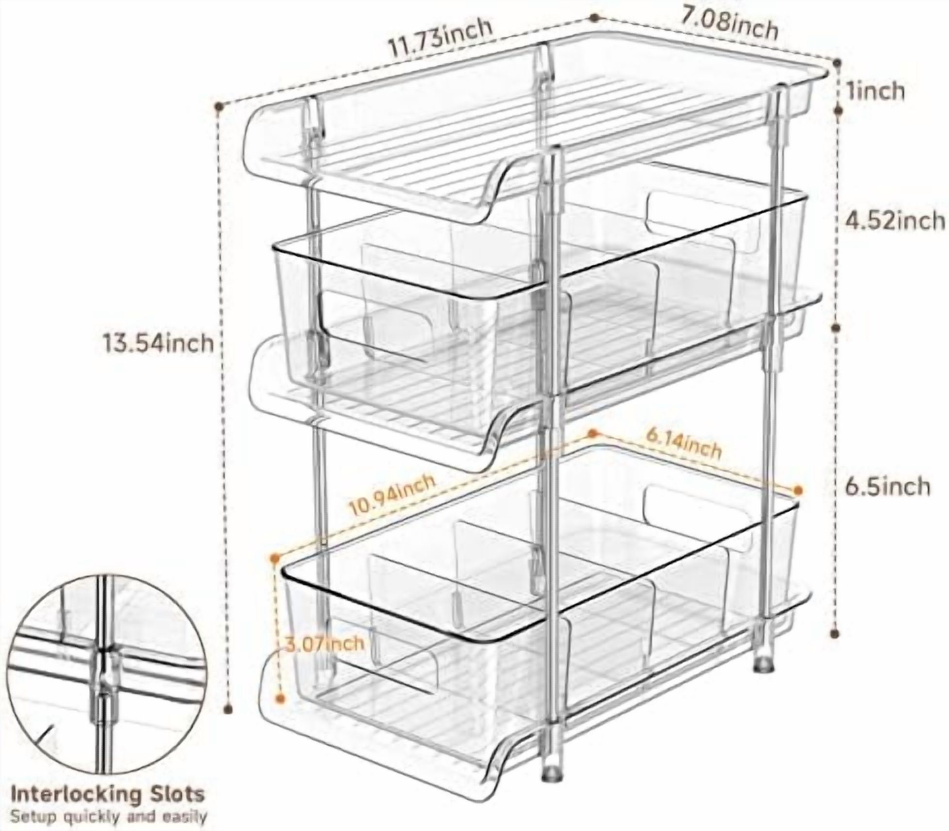2Set 3 Tier Clear Bathroom Organizer with Dividers, Pull-Out Pantry Organization and Storage, Multi-Purpose Under Sink Organizers and Storage, Vanity Skincare Cosmetic Closet Organizer Medicine Bins