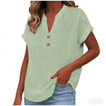 thumbnail image 4 of Cmfcve Linen Shirt for Women Summer Button Down Short Sleeve V Neck Tops Solid Color Comfy Blouses Casual Dressy Tunic Top, 4 of 9