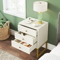 thumbnail image 4 of Tribesigns Modern Nightstand with 3 Drawers, Wood Bed Side Table for Bedroom, Tall White Gold Night Stand with Gold Metal Legs for Living Room, 4 of 7