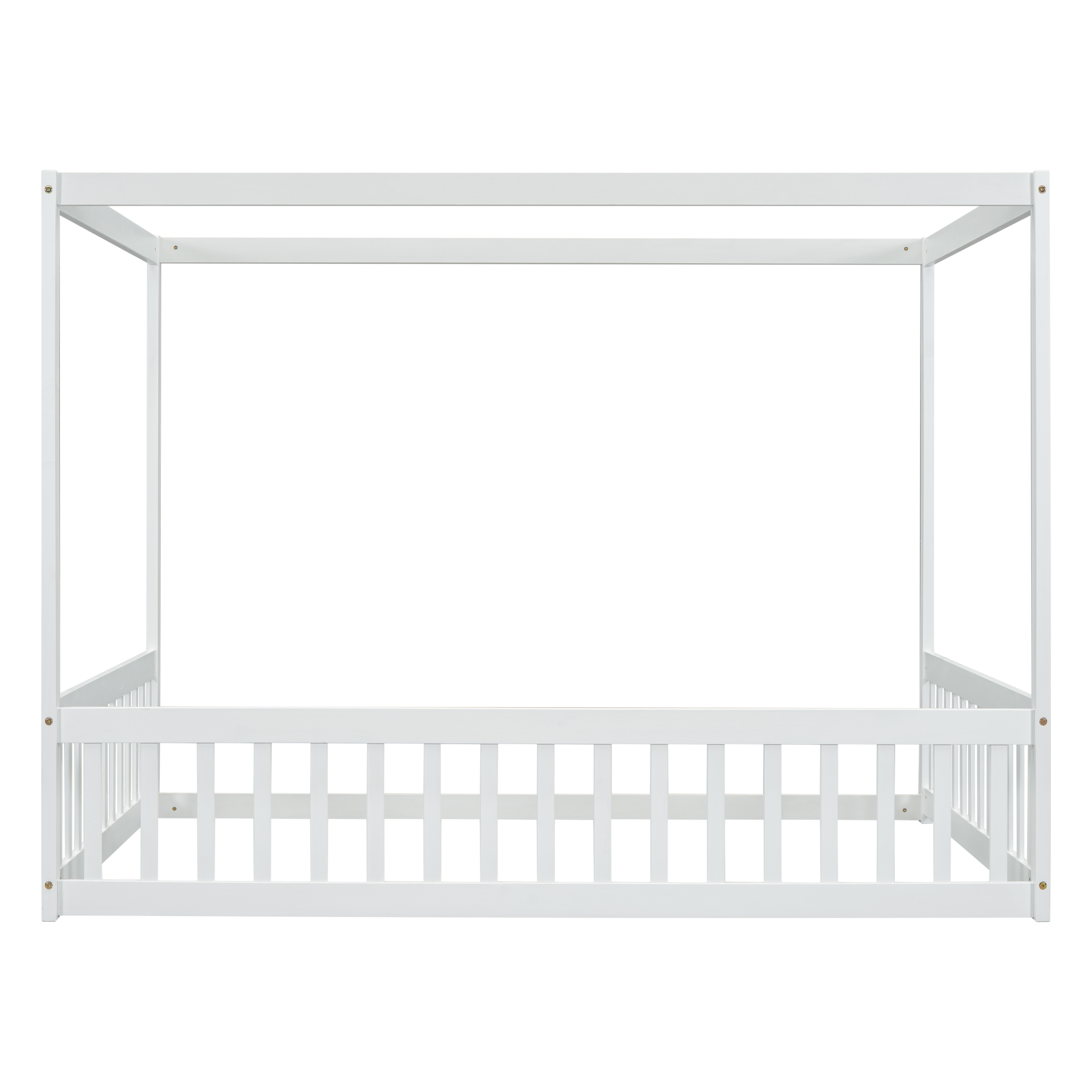 Miniyam Full Size Canopy FloorBed with Guardrails for Kids and Teens, White