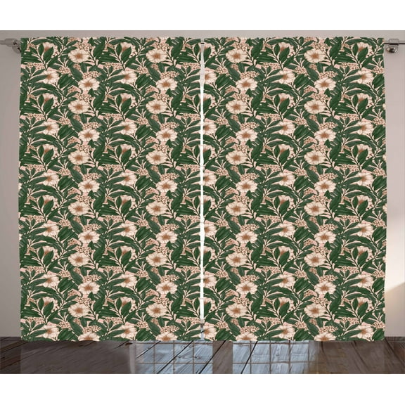 Ambesonne Floral Curtains 2 Panel Set, Pinkish Anemone Plant, 108" x 63", Multicolor