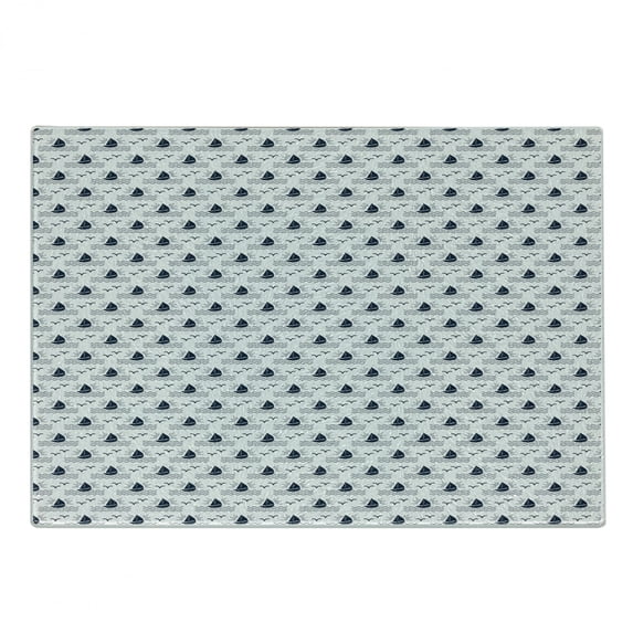 Sailing Cutting Board, Repetitive Waves Sea Sailboat Seagulls Simplistic Illustration, Decorative Tempered Glass Cutting and Serving Board, in 3 Sizes, by Ambesonne