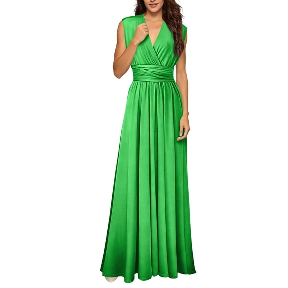 CIENVNSTG Women Sexy Sleeveless V-Neck Maxi Dress Evening Long Prom A-Line Dress Spaghetti Strap Wedding Cocktail Maxi Gown Green XL