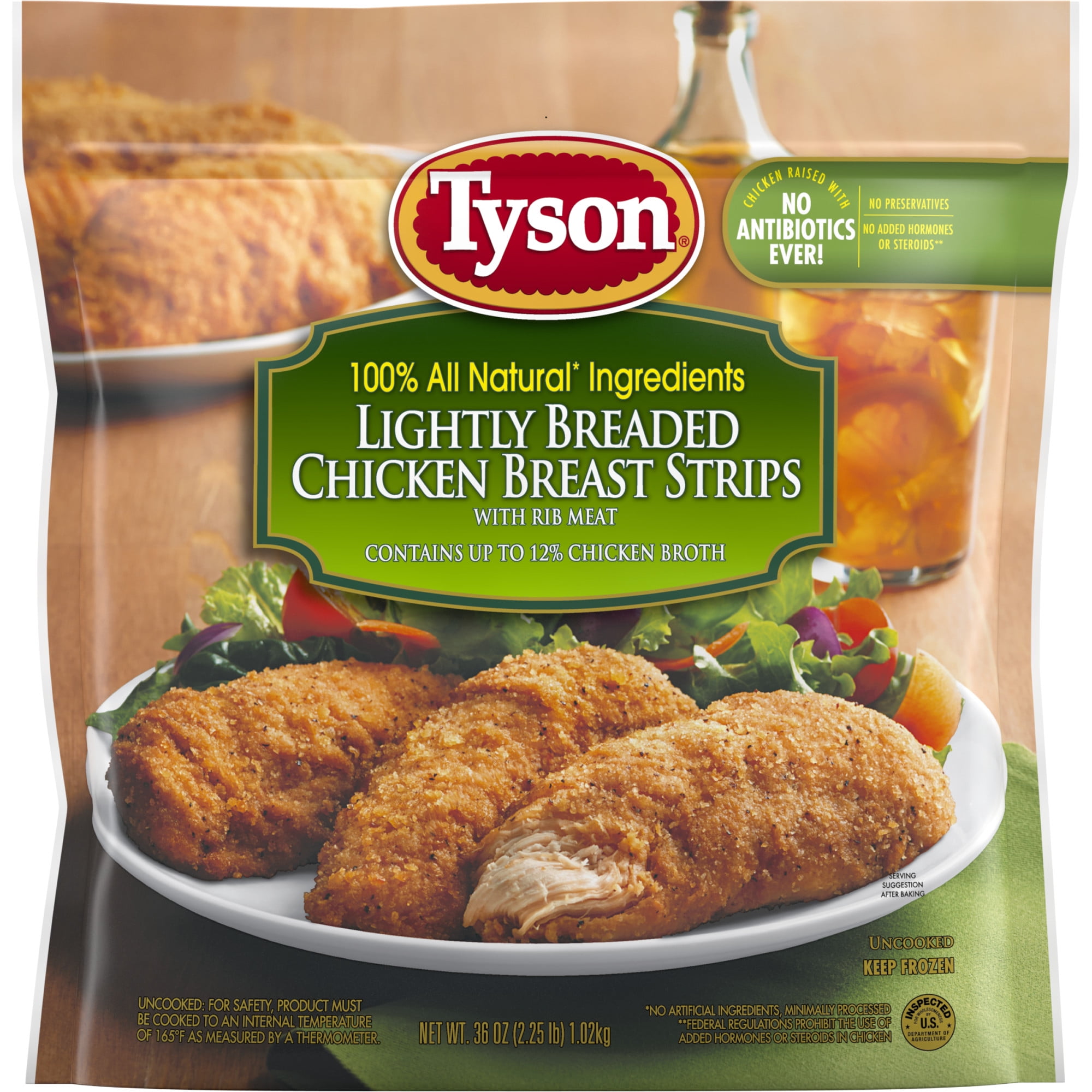 Tyson Uncooked Lightly Breaded Chicken Breast Strips 2 25 Lb Bag Frozen Walmart Com