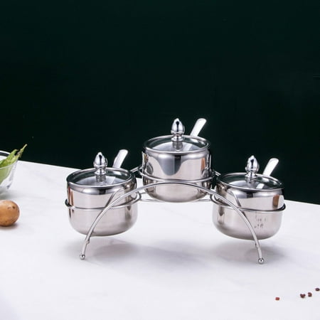 

WNG 304 Stainless Steel Seasoning Pot Suit Kitchen Visual Seasoning Box Bridge Type Seasoning Box Sugar Jar Seasoning Bottle Combination