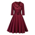 thumbnail image 3 of CEHVOM Women's Retro Style Send Belt Doll Peter Pan Collar Middle Sleeve In Skirt Dresses, 3 of 6