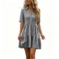 thumbnail image 2 of Women's Casual Plaid Linen Short Sleeve Button Front Dress with Lapel Collar, 2 of 7