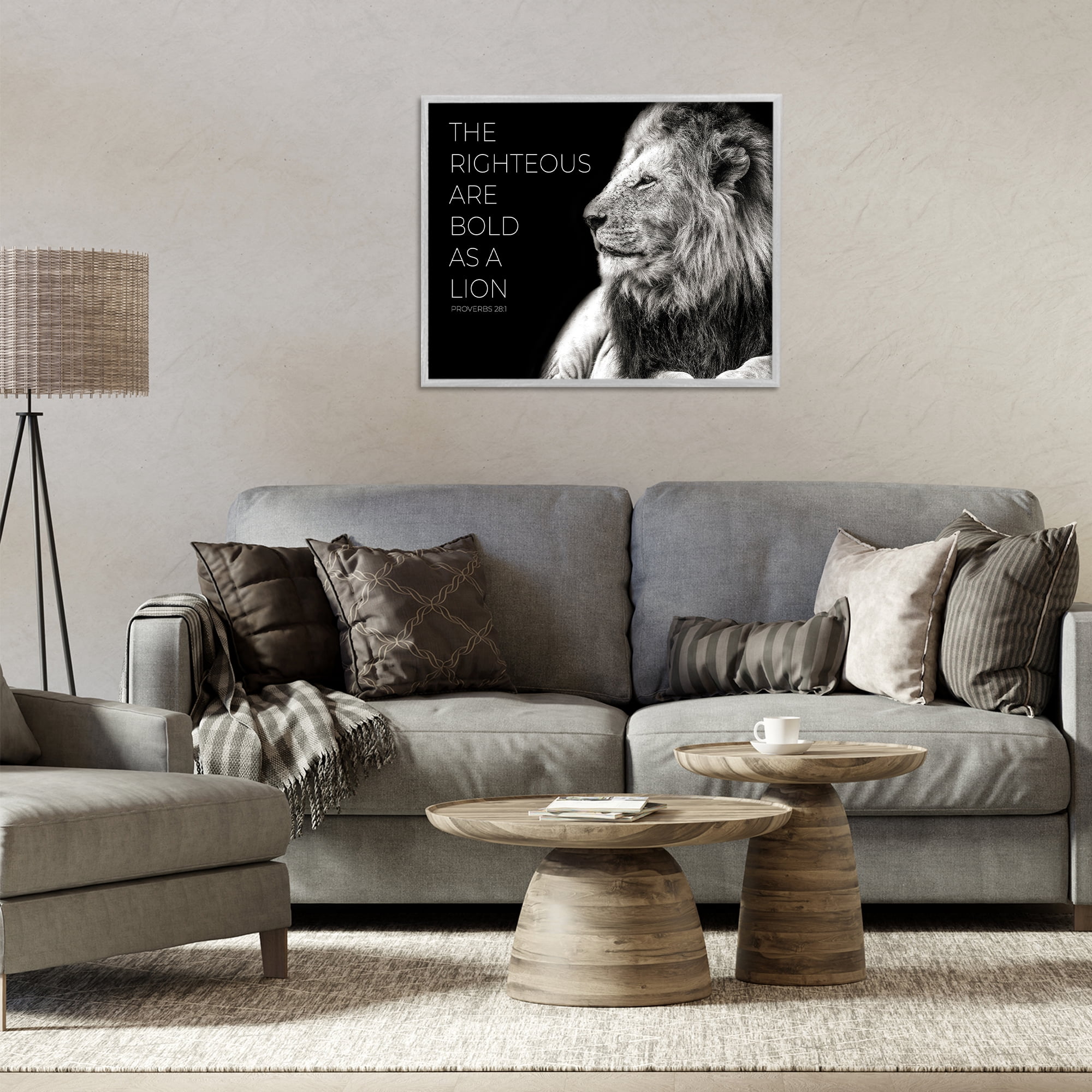 Stupell Industries The Righteous Bold As A Lion Gray Framed Giclee Art, design by Shelley Lake