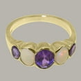 thumbnail image 5 of LBG British Made 18k Yellow Gold Real Natural Amethyst & Opal Womens Band Ring - 33 size options - Size 8, 5 of 6