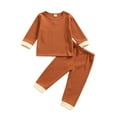 thumbnail image 1 of Xingqing Toddler Baby Boy Girl Knitted Clothes Patchwork Long Sleeve Sweatshirt and Pants 2Pcs Spring Fall Outfits, 1 of 8