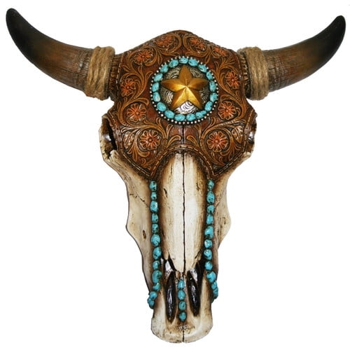 De Leon Collections Bull Skull with Tooled Leather Wall Decor Walmart