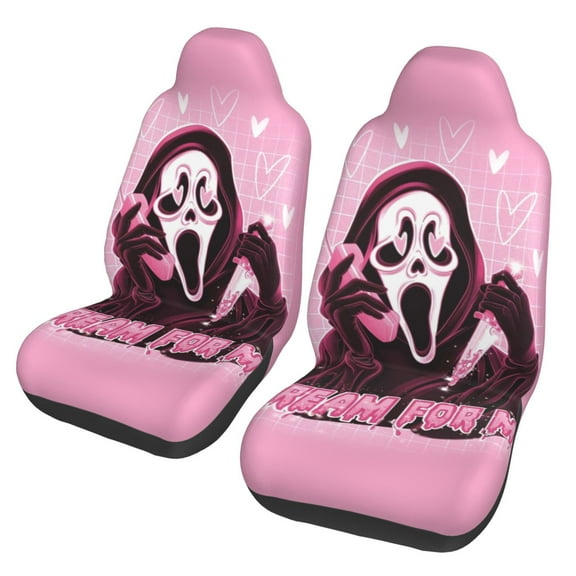 Horror Movie Scream Ghost Face Car Seat Cover Front Seats Full Set of 2 Vehicle Seat Protector Fit Cars, Sedan, Truck, SUV, Van