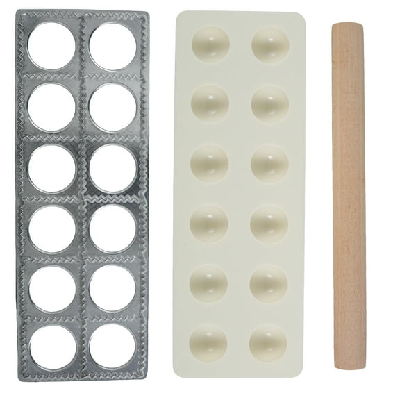 Grusce Aluminum Alloy Ravioli Maker 12 Holes Ravioli Tray Dumpling Mold Set with Rolling Pin Homemade Ravioli Maker Press Easy to Use Ravioli Machine Makes 12 Raviolis at a Time for Quick