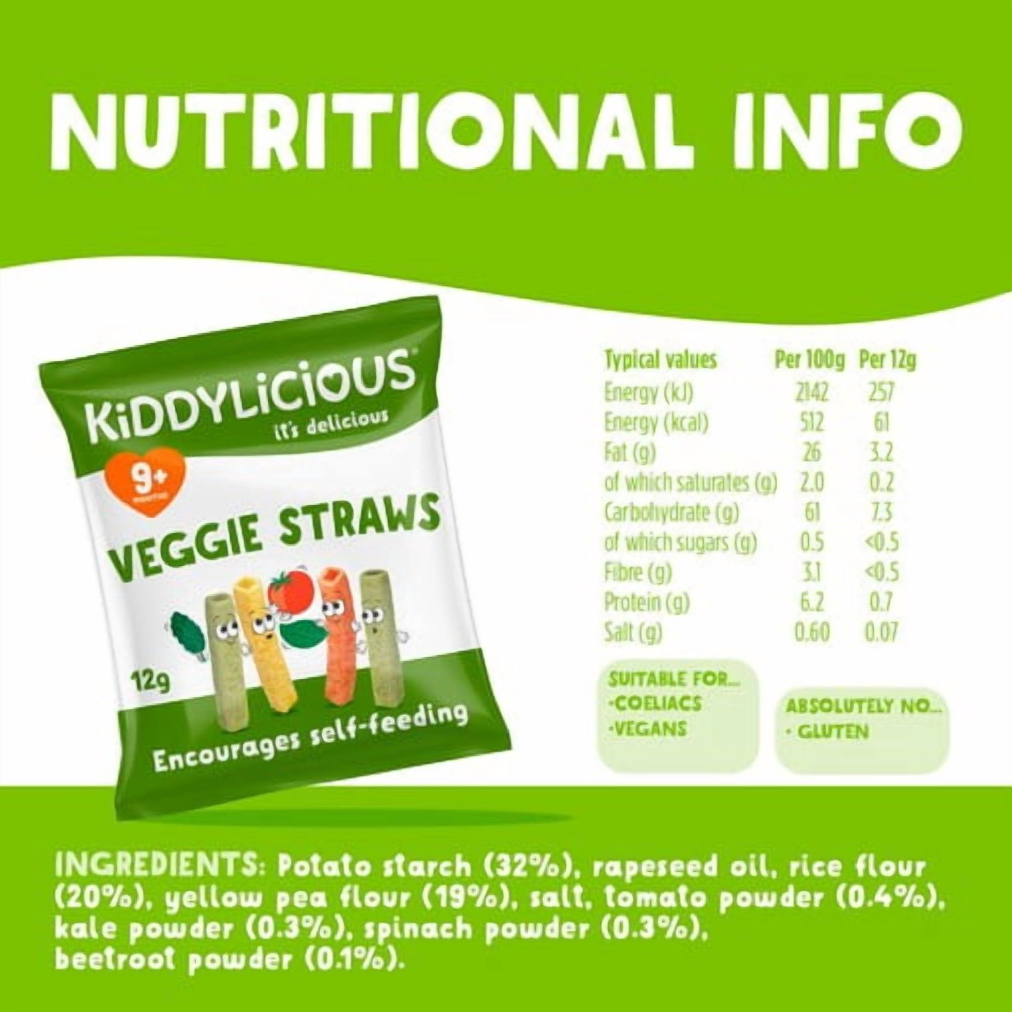 Kiddylicious Veggie Straws Baby Snacks Multi 4 x 12g, British Import (Pack of 3)