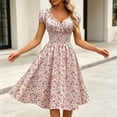 thumbnail image 5 of Dolkfu Short Sleeve Dresses for Women Ditsy Floral Pink V-Neck Mid-Length Fit & Flare Dresses Garden Vacation Geometric Regular Dresses Pink,M, 5 of 6