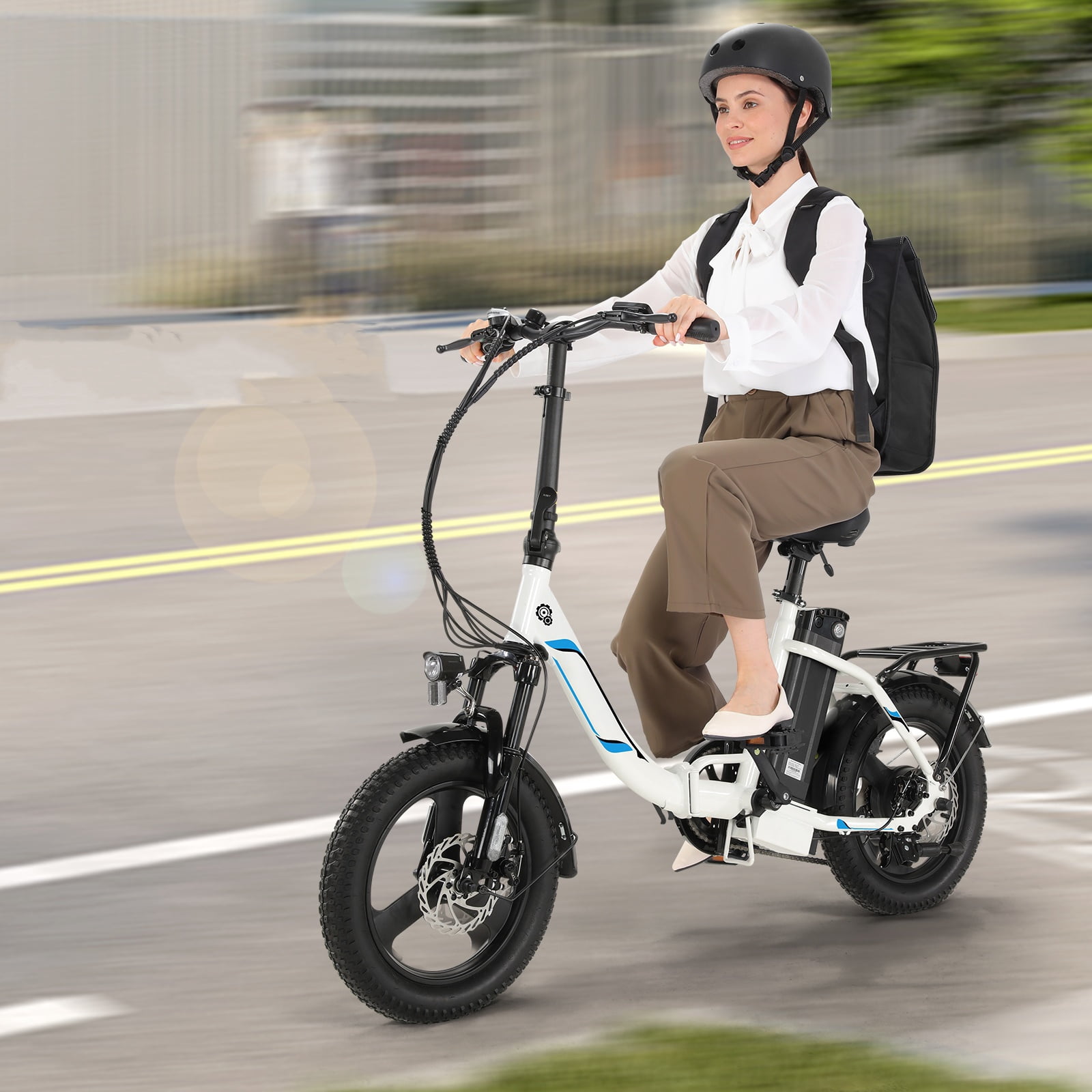 Elifine 3.0" Fat Tire Electric Bike for Adults, 48V 7.8Ah 350W Foldable Ebike with LCD, 5 Ridng Modes, Lockable Suspension Fork Electric Commuter Bicycle, 7 Speed City E-bikes for Women Teens, UL2849