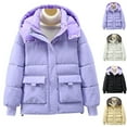 thumbnail image 3 of Ahdbta Women's Hooded Jackets Button Zipper Long Sleeve Winter Quilted Coats Stand Collar Windproof Parka Outwears with Pockets, 3 of 3