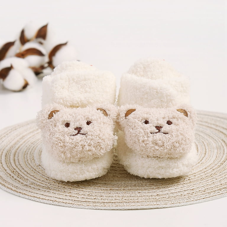 Caitzr Newborn Baby Fuzzy Booties Cute 3D Bear Head Pattern Soft Sole Non Slip Crib Shoes Fall Winter Warm Fleece Slippers Walmart