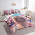 thumbnail image 3 of Homewish Cartoon Capybara Rodent 7-Piece Twin Bedding Sets,Rustic Lotus Flower Bedding Comforter Set,Pink Brown Sheet Sets For Girls Kids,Super Cozy Room Decor Reversible, 3 of 8