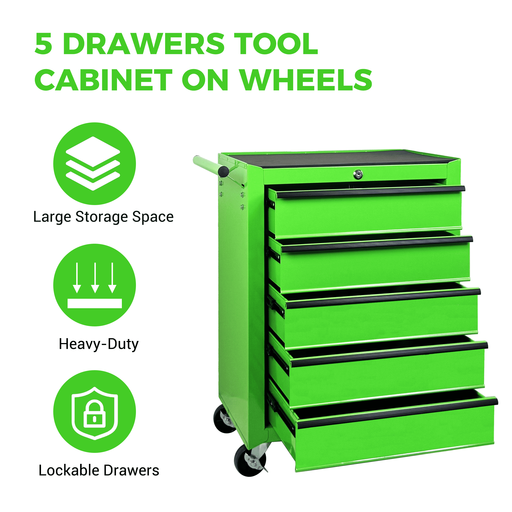 Rolling Metal Tool Chest,20 Inch 5-Drawer Tool Storage Cabinet with Lockable Casters & Steel Top Work Surface, Removable Tool Box, Mobile Tool Cart Organizer for Garage Workshop,Green