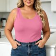 thumbnail image 2 of TEAJOPSUU Plus Size Tank Tops for Women Sleeveless Scoop Neck Cami Shirts Slim Fitted Daily Solid Basic Tank Blouses Hot Pink, 2 of 6